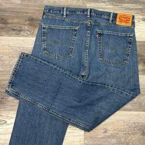 Levis 505 Mid Wash Faded Blue Men 38x32 Regular Straight Leg Denim Jeans Red Tab